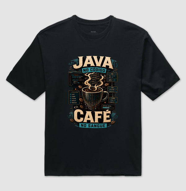 Camiseta Java No Código Café No Sangue Oversized