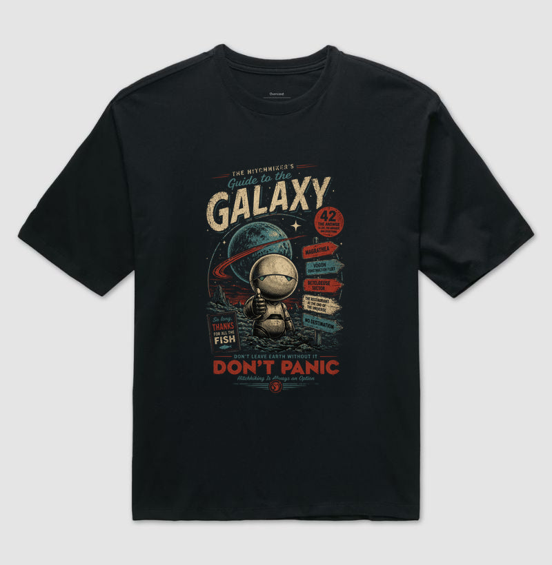 Camiseta Don't Panic Guia do Mochileiro das Galáxias Oversized