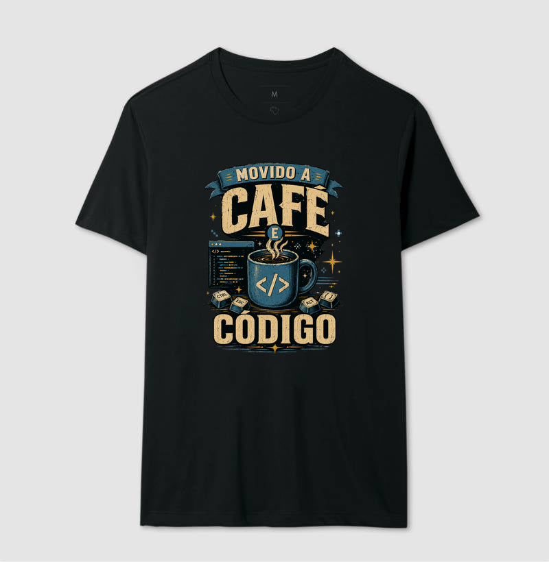 Camiseta Movido a Café e Código