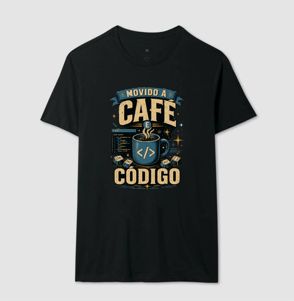 Camiseta Movido a Café e Código