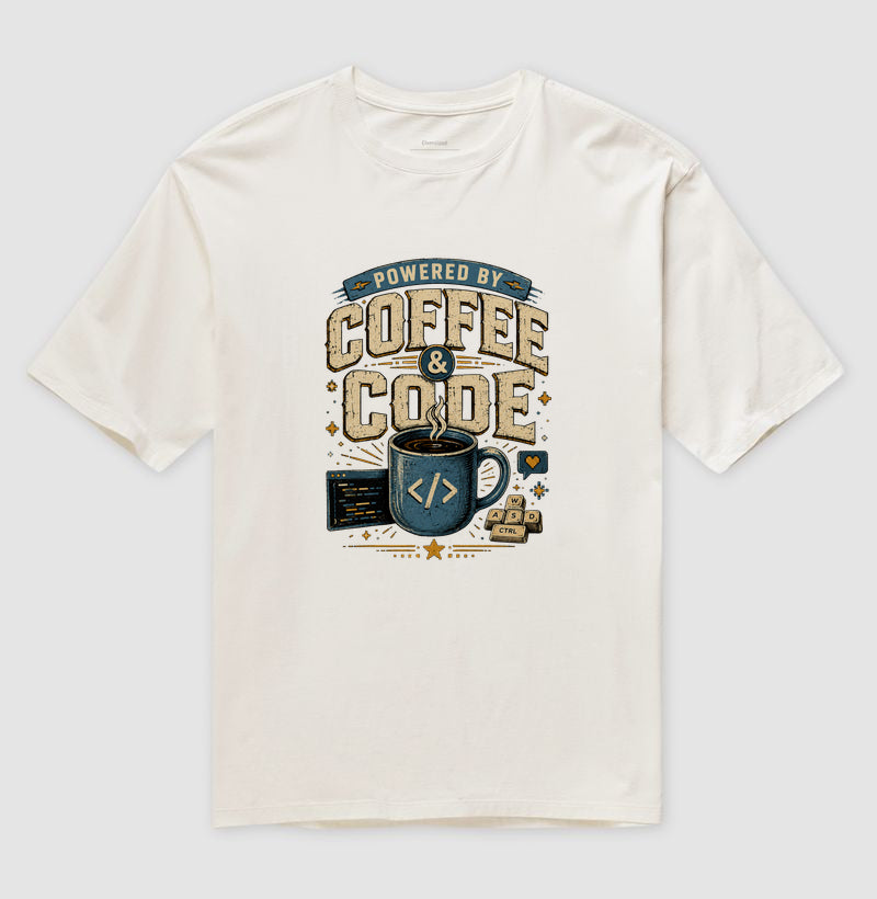 Camiseta Powered By Coffee & Code Oversized