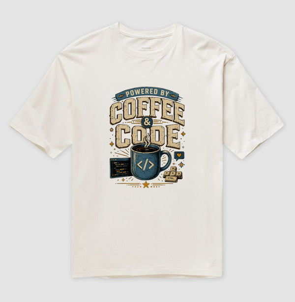 Camiseta Powered By Coffee & Code Oversized