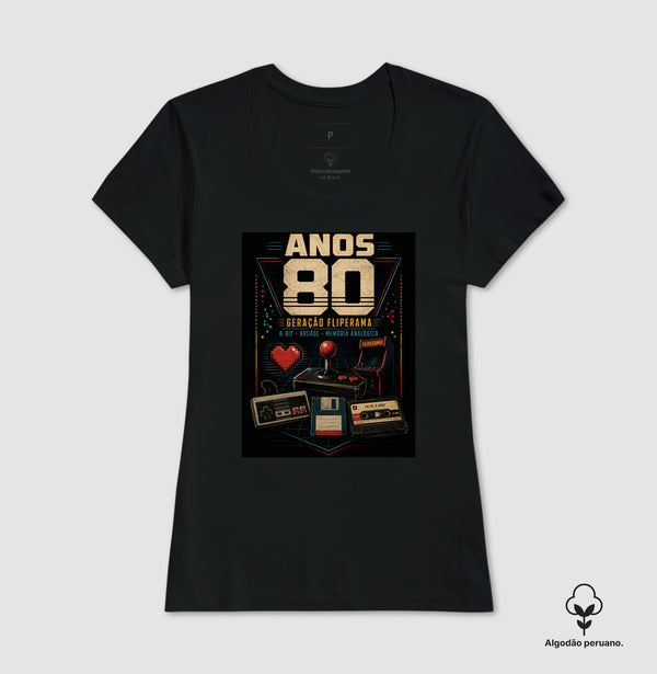 Camiseta Anos 80 Geração Fliperama Algodão Peruano