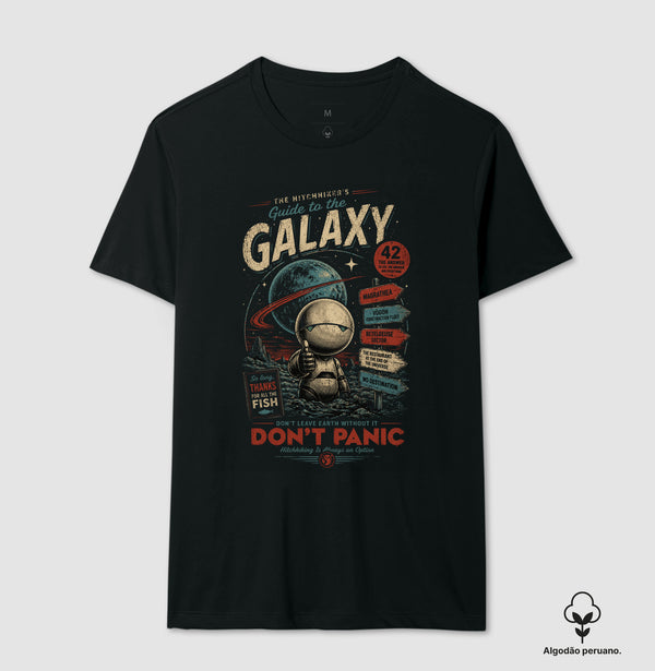 Camiseta Don't Panic Guia do Mochileiro das Galáxias Algodão Peruano