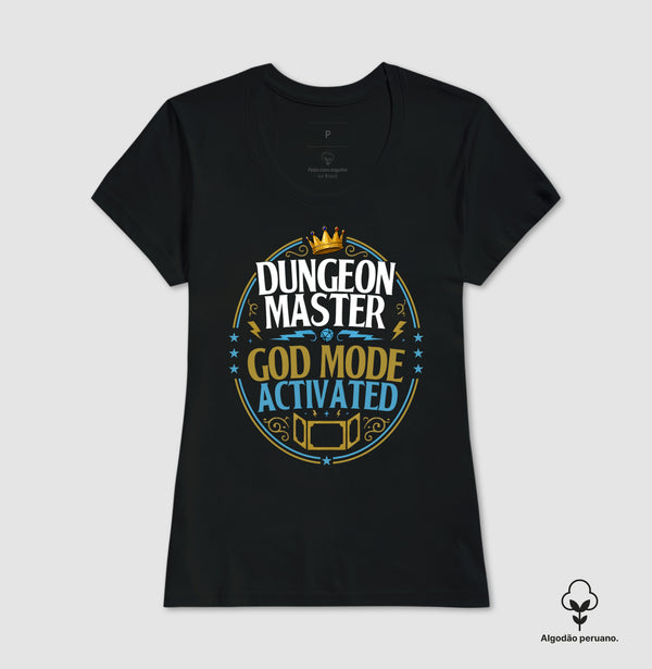Camiseta RPG Dungeon Master God Mode Activated Algodão Peruano