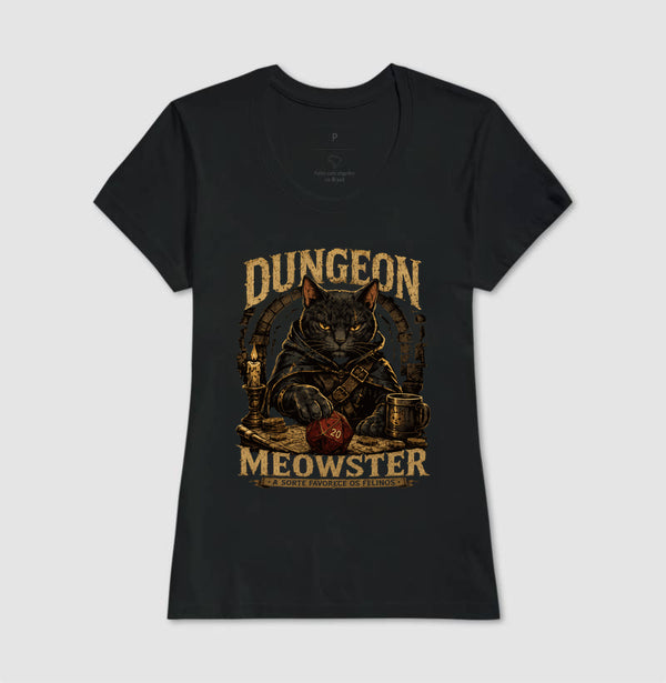 Camiseta RPG Dungeon Meowster A Sorte Favorece Os Felinos