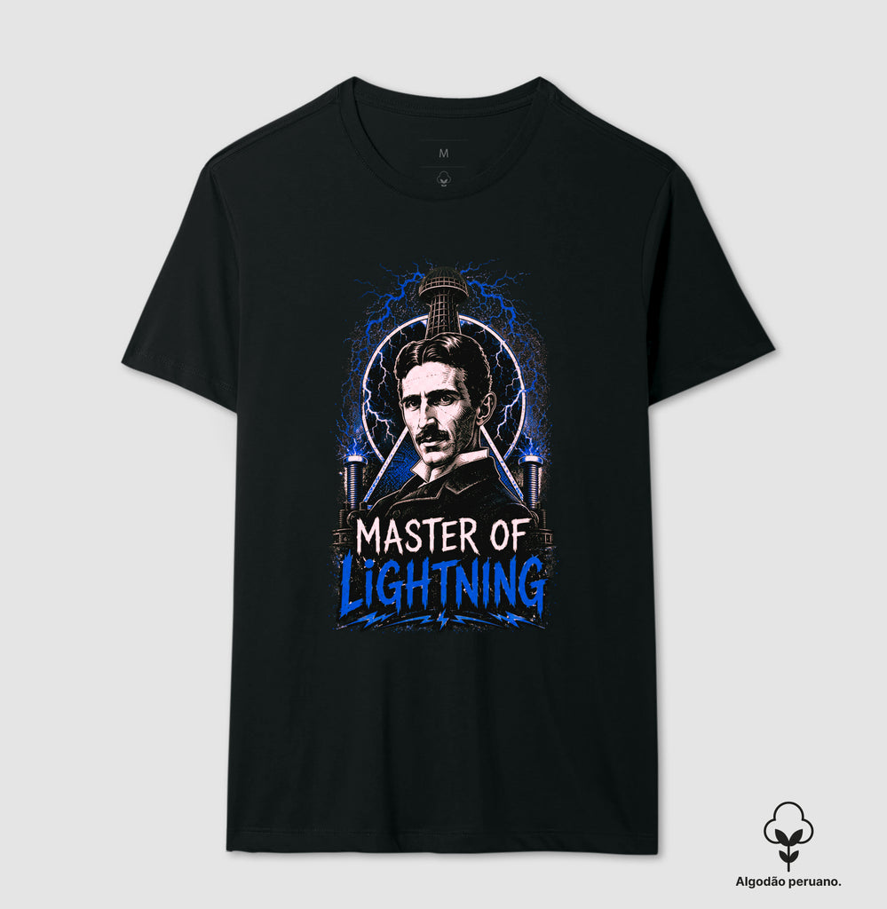 Camiseta Ciência Master Of Lightning Nikola Tesla Algodão Peruano
