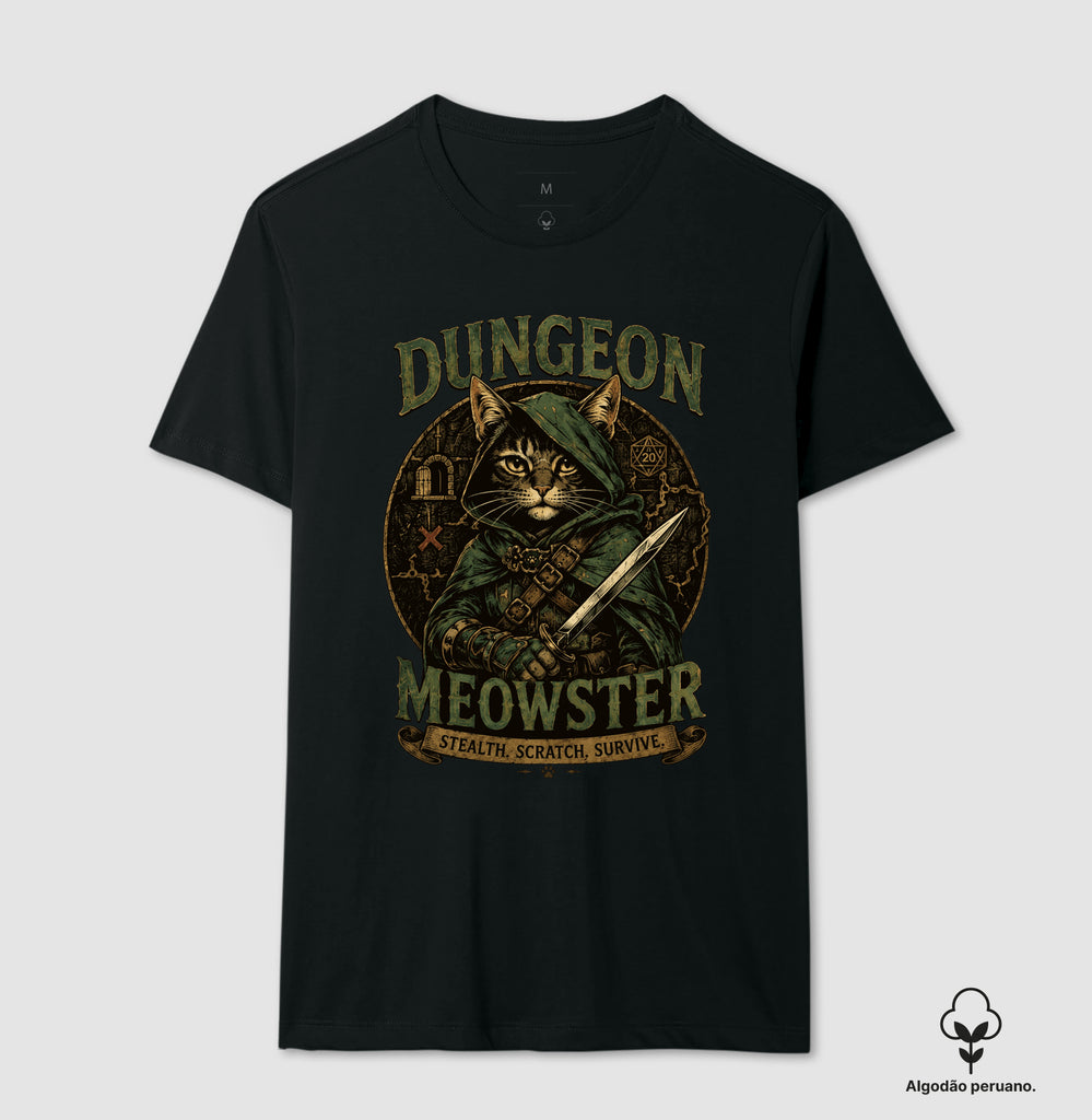 Camiseta RPG Dungeon Meowster Stealth, Scratch, Survive Algodão Peruano