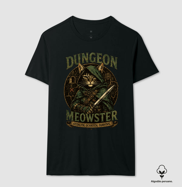 Camiseta RPG Dungeon Meowster Stealth, Scratch, Survive Algodão Peruano