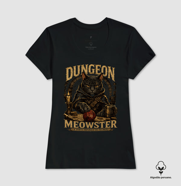 Camiseta RPG Dungeon Meowster A Sorte Favorece Os Felinos Algodão Peruano