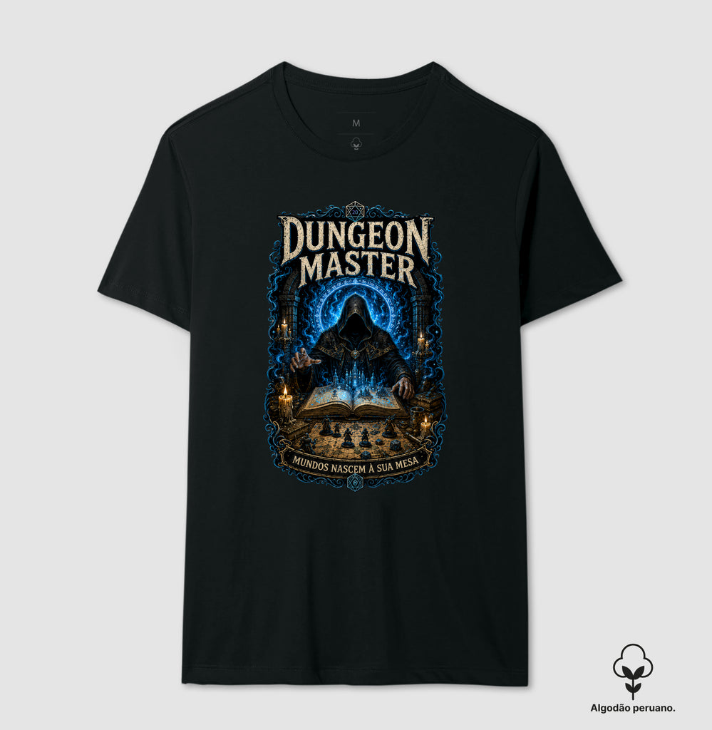Camiseta RPG Dungeon Master Mundos Nascem À Sua Mesa Algodão Peruano