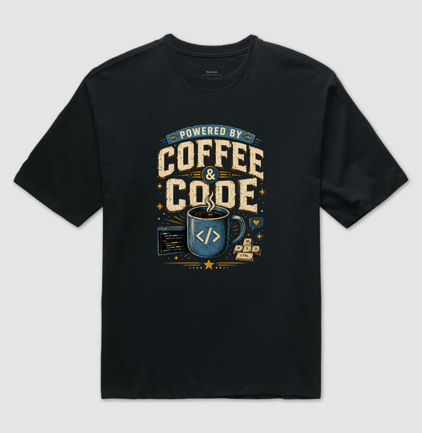 Camiseta Powered By Coffee & Code Oversized