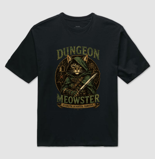 Camiseta RPG Dungeon Meowster Stealth, Scratch, Survive Oversized