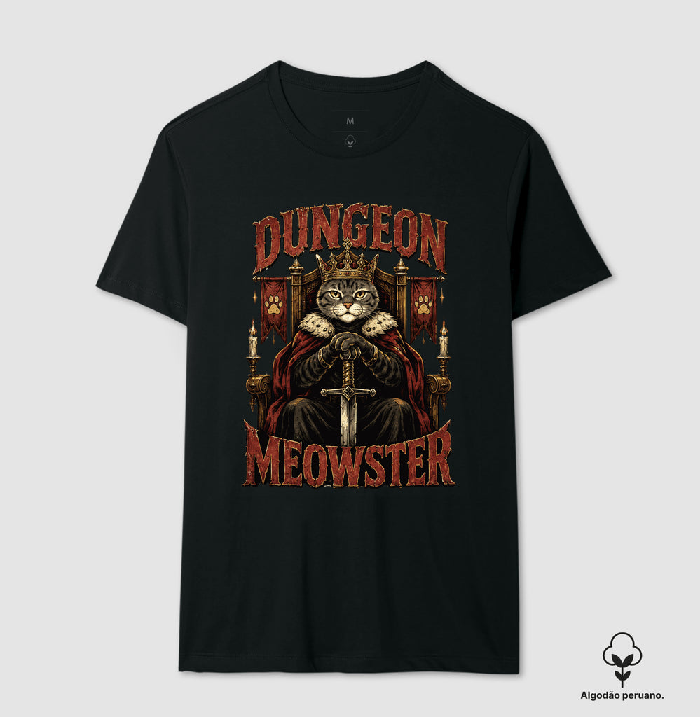 Camiseta RPG Dungeon Meowster Algodão Peruano