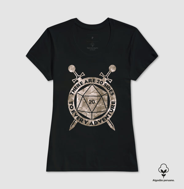 Camiseta RPG 20 Sides To Every Adventure Algodão Peruano