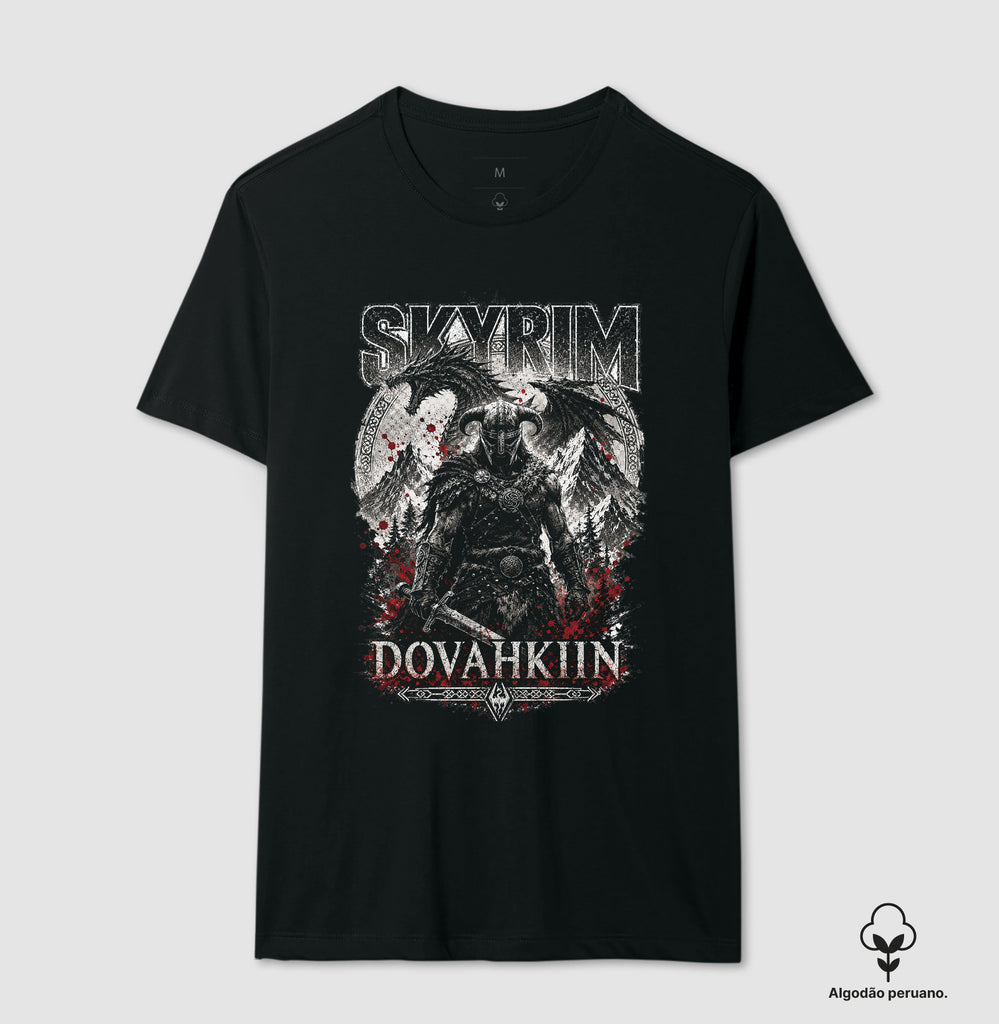 Camiseta Skyrim Dovahkiin Algodão Peruano