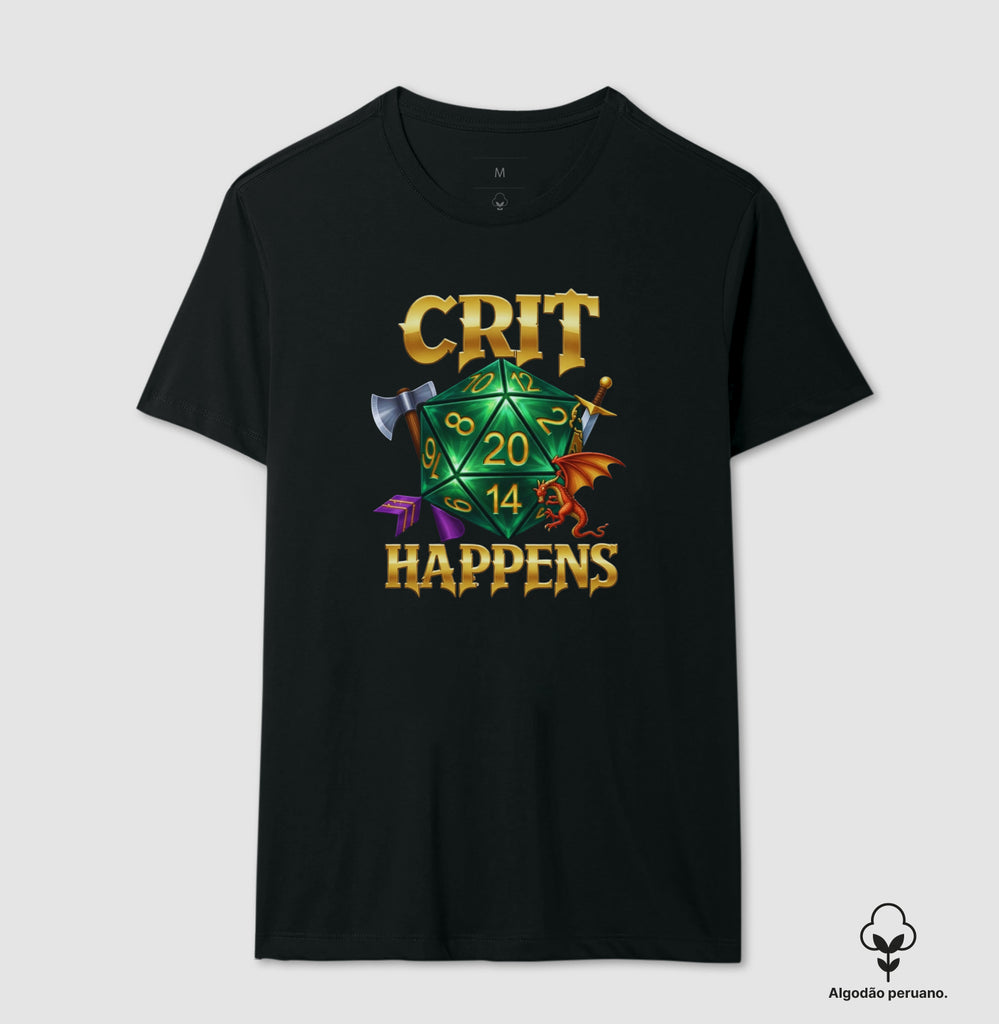 Camiseta RPG Crit Happens Algodão Peruano