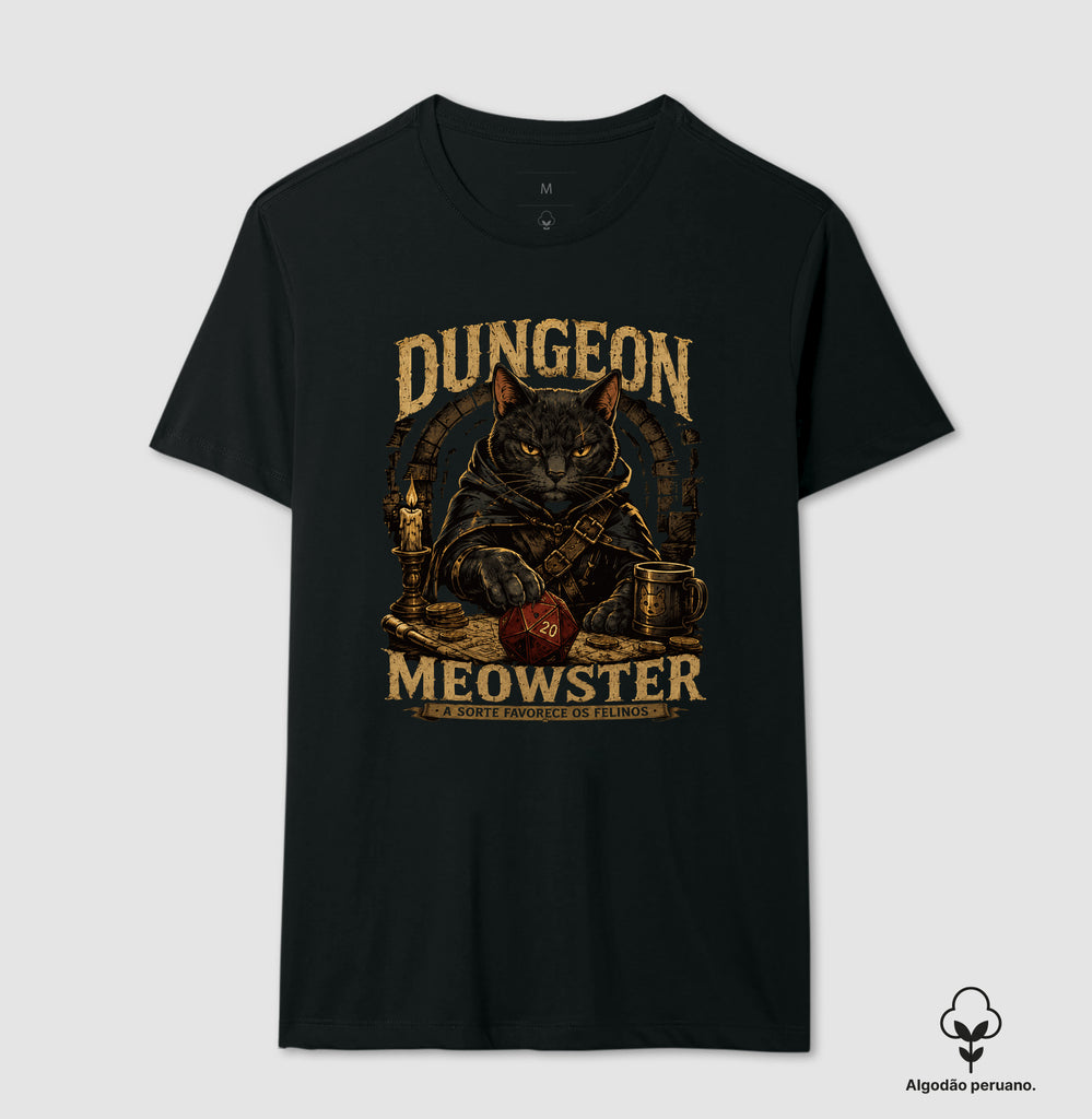 Camiseta RPG Dungeon Meowster A Sorte Favorece Os Felinos Algodão Peruano