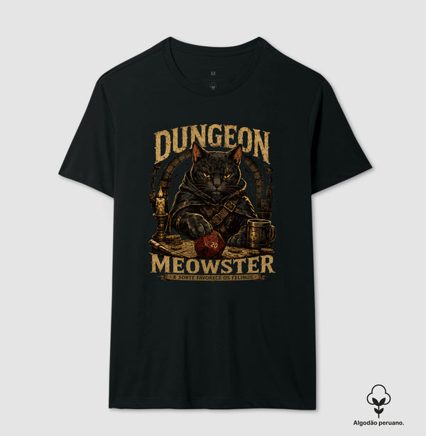 Camiseta RPG Dungeon Meowster A Sorte Favorece Os Felinos Algodão Peruano