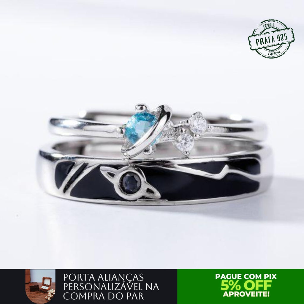 Alianças de Namoro Geek Amor de Saturno Prata 925