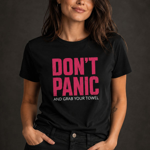 Camiseta Don't Panic And Grab Your Towel O Guia do Mochileiro das Galáxias