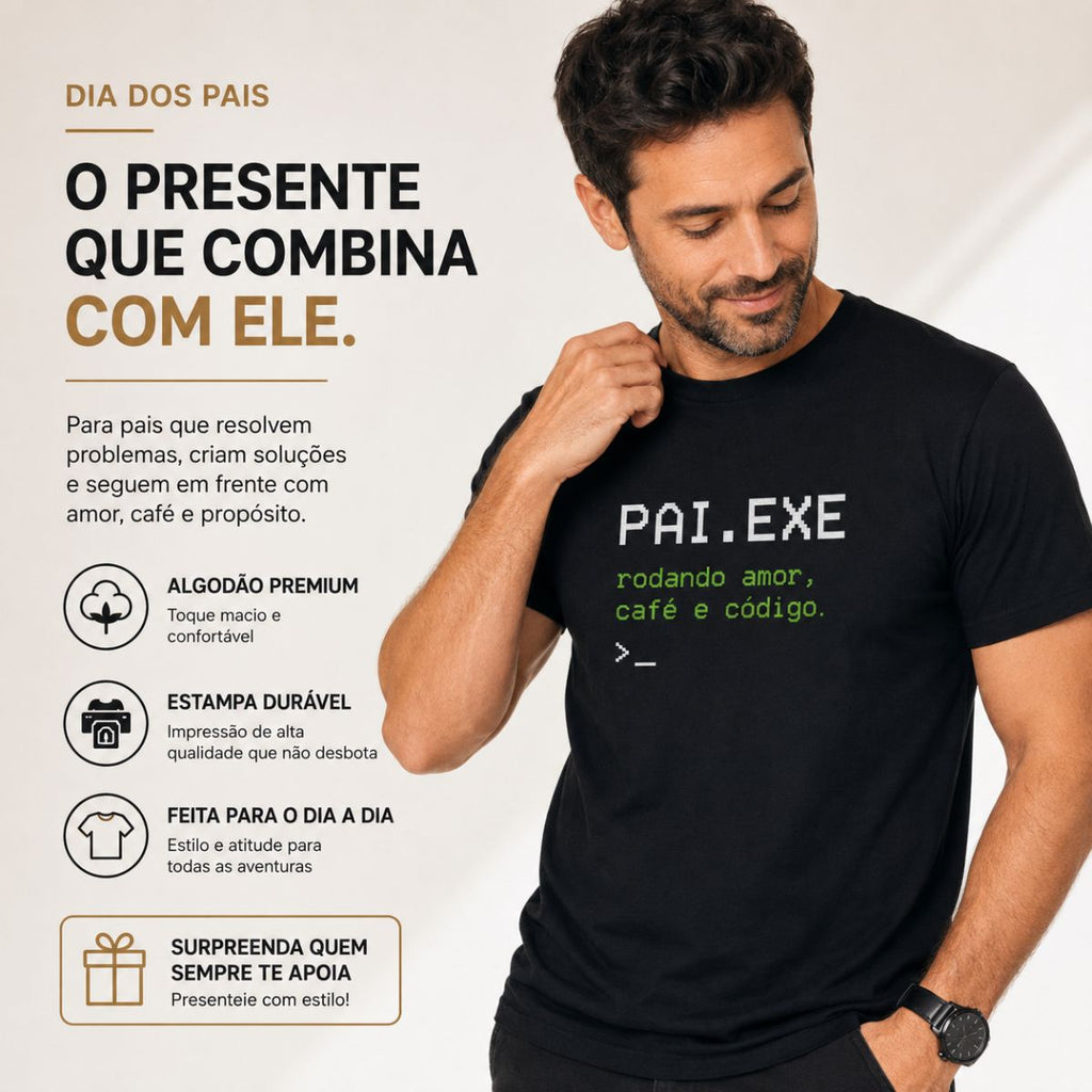 Camiseta Pai EXE Rodando Amor Café e Código