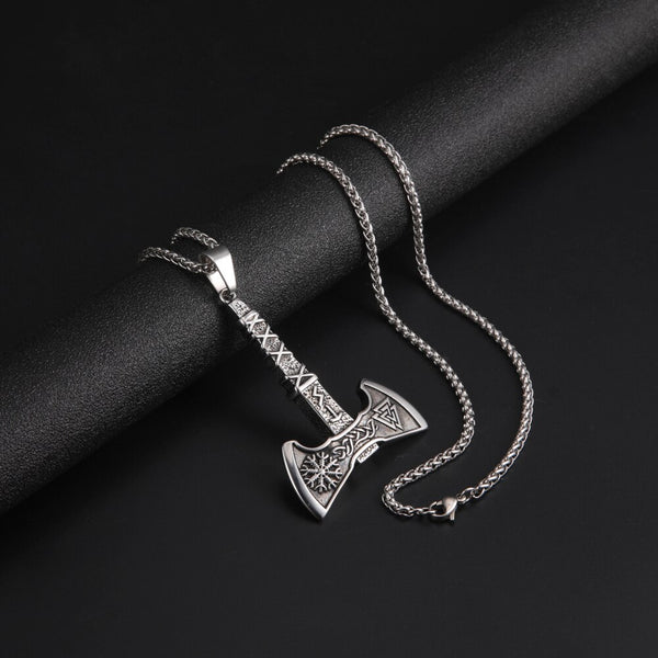 Cordão Machado Duplo de Odin Aço Inox - Símbolo de Força e Coragem Viking - Socialnerd Presentes e Alianças Geek