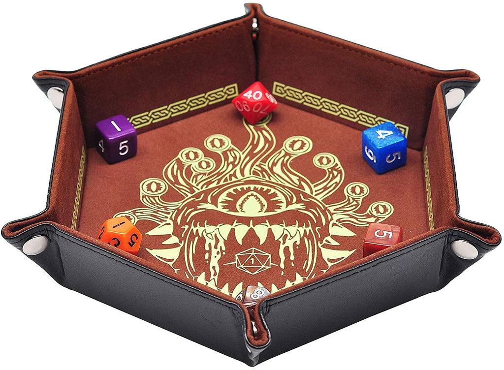 Bandeja de Dados Beholder Hexagonal de Couro RPG de Mesa - Socialnerd Presentes e Alianças Geek