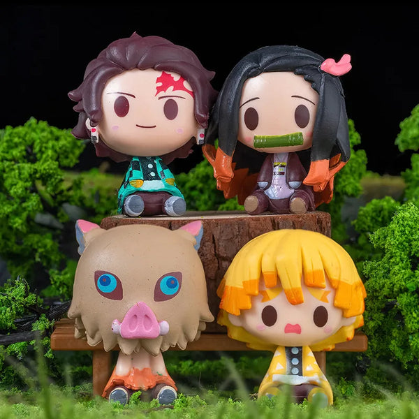 Kit 4 Miniaturas Colecionáveis Tanjirou, Nezuko, Zenitsu e Inosuke Anime