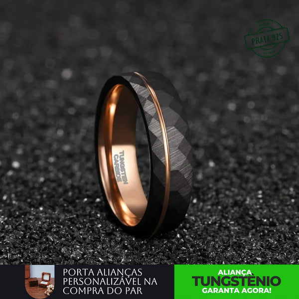 Anel Aliança Preta Escama de Dragão de Tungstênio