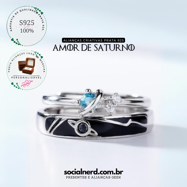 Alianças de Namoro Geek Amor de Saturno Prata 925