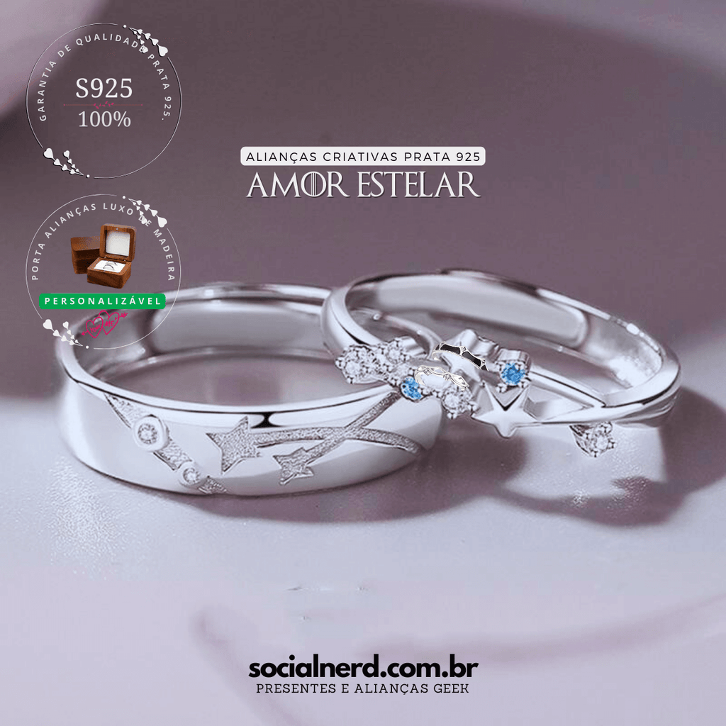 Alianças de Namoro Amor Estelar Prata 925 Esterlina