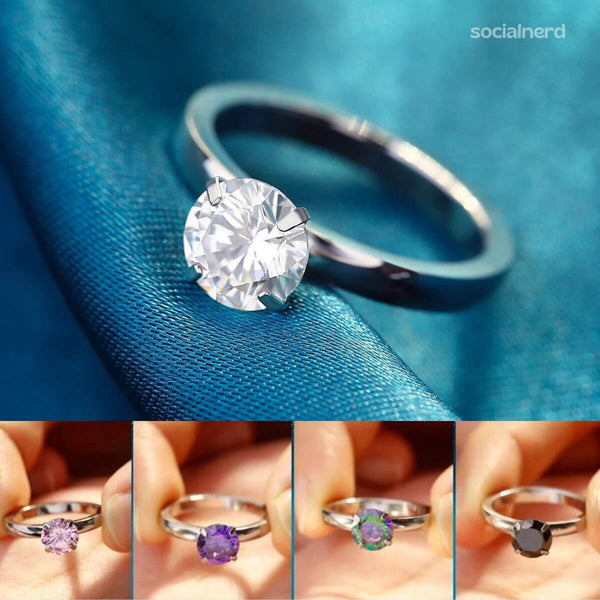 Anel Solitário Com 5 Pedras Coloridas Aço 316L