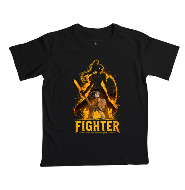 Camiseta Infantil RPG Pequena Fighter Vista Seu Universo Geek