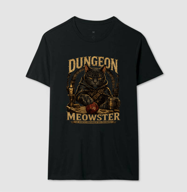 Camiseta RPG Dungeon Meowster A Sorte Favorece Os Felinos