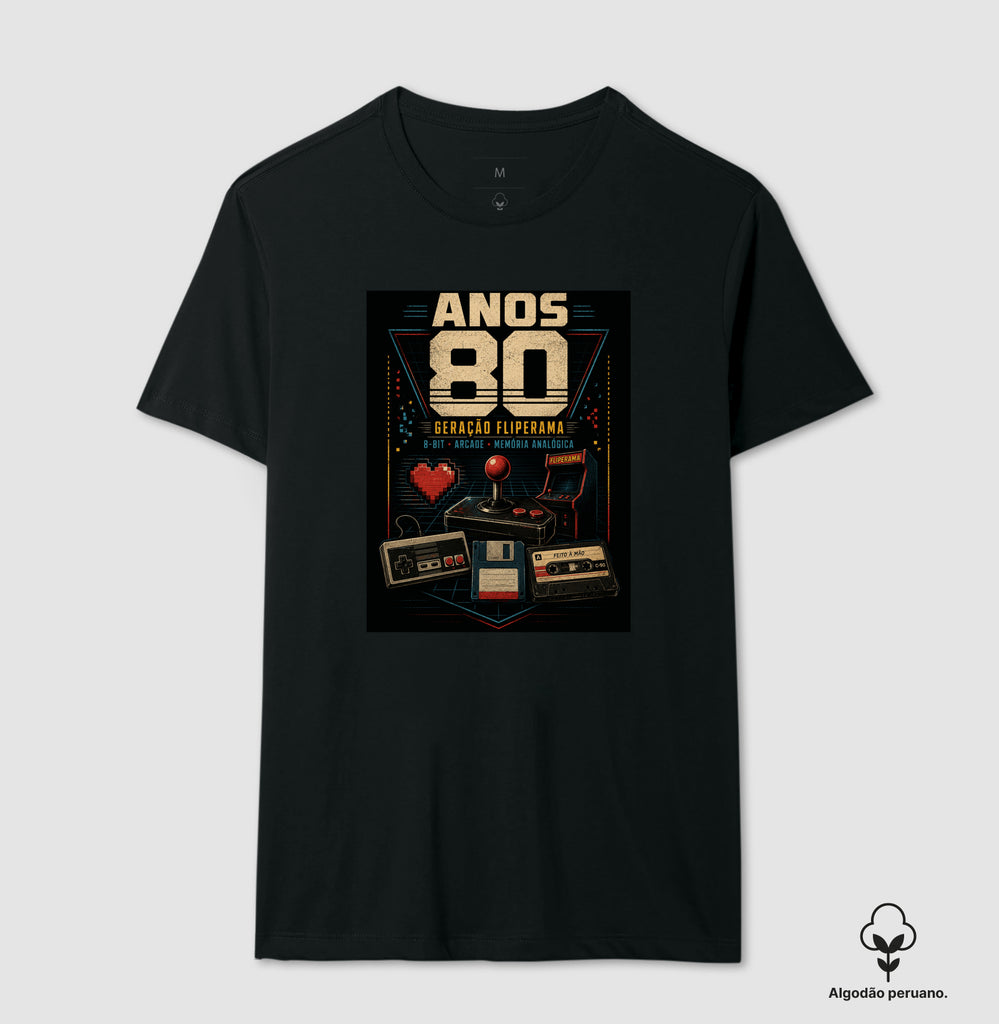 Camiseta Anos 80 Geração Fliperama Algodão Peruano