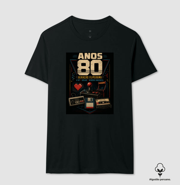 Camiseta Anos 80 Geração Fliperama Algodão Peruano