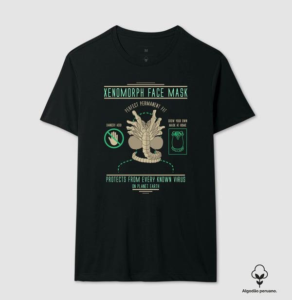 Camiseta Alien Face Mask Coleção Horror Espacial Algodão Peruano