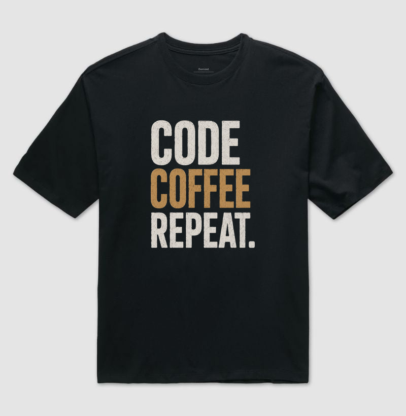 Camiseta Programador Code Coffee Repeat Oversized
