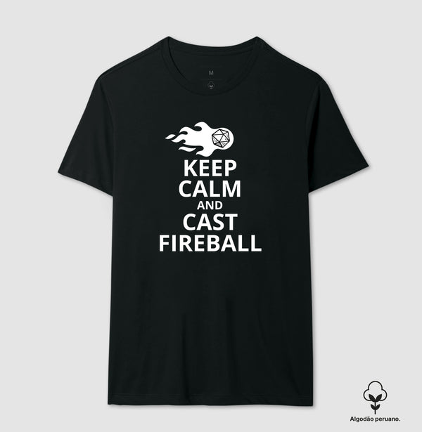 Camiseta RPG Keep Calm And Cast Fireball Algodão Peruano