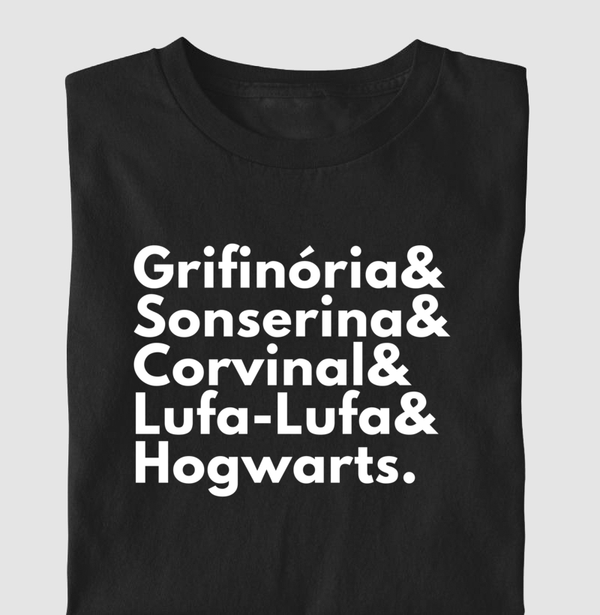 Camiseta Harry Potter Hogwarts Grifinória Sonserina Corvinal Lufa-Lufa
