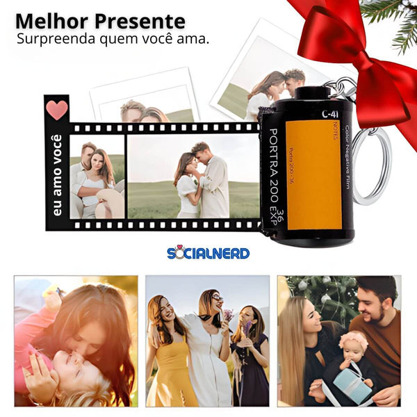 Chaveiro Filme 5 Fotos com Dedicatória e Caixa Especial Dia Dos Namorados