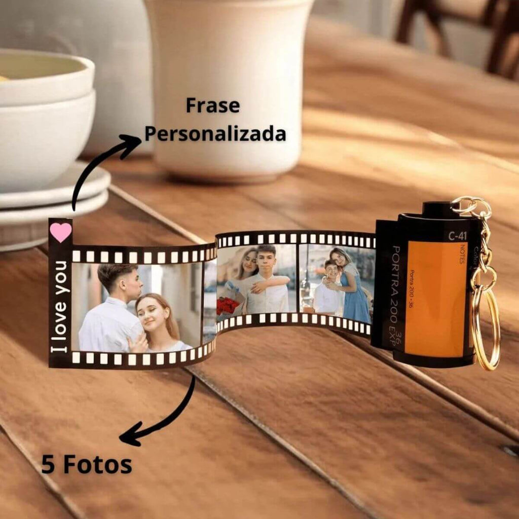 Chaveiro Filme 5 Fotos com Dedicatória e Caixa Especial Dia Dos Namorados